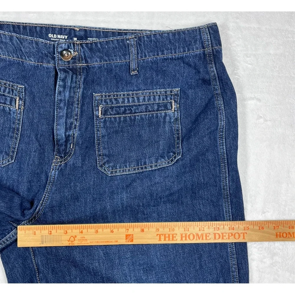 Old Navy Jeans Women 18 40x29 Blue High Rise‎ Baggy Wide Leg Drapey Patch Pocket